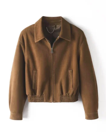 Women's Vintage Brown Cow Genuine Leather Bomber Jacket Winter Fashion with Stand Collar Zipper Closure Solid Pattern Plain Dye