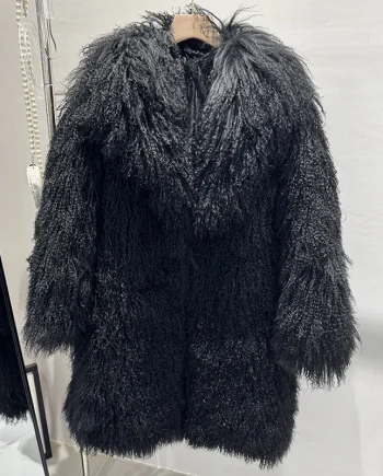 2026 New Fashion Lamb Fluffy 100% Wool Women Real Mongolian Sheep Fur Coat
