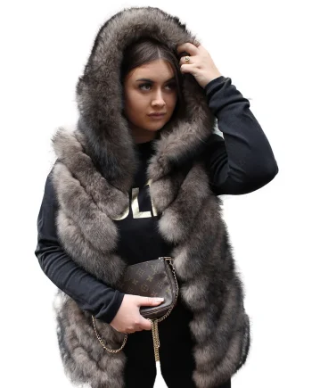 Ladies Fox Fur Vest Winter Womens Gilet Warm Fluffy Waistcoat Sleeveless Jacket Fashion Knitted Hooded Fur Vest for Women