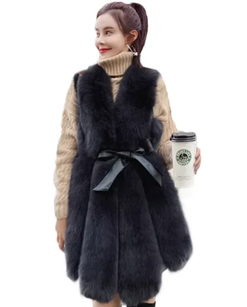Real Fur Vest Women  Winter Warm Fox Fur Vest Thickened Cold-Proof Coat vest