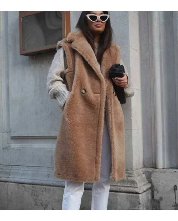 2026 Long Real Sheep Shearling Vest Teddy Bear Coat Gilet Wool Fleece Teddy Jacket for Ladies Women