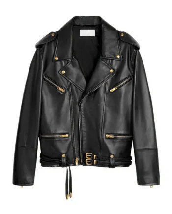 Zipper Belted Coat Moto Rock Biker Style Women Genuine Lambskin Leather Jacket