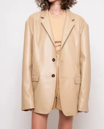 Autumn Winter Women Leather Loose Two Button Long Sleeve Suit Jacket Fashion Blazer Coat