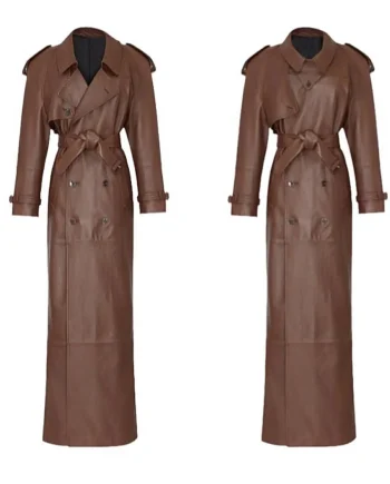 Double Breasted Genuine Lambskin Maxi Long Plus Size Overcoat Fashion Women Leather Trench Coat