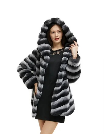 2026 Luxury Real Rex Rabbit Fur Jacket Overcoat Ladies Chinchilla Fashion Winter Warm Women Hooded Fur Coat