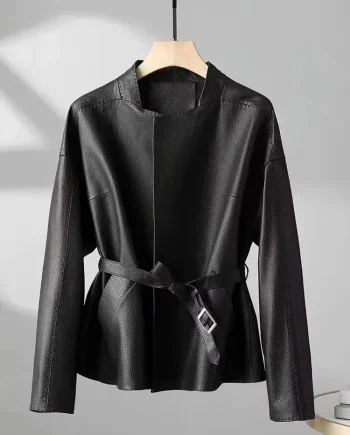 Women's Unique Stylish Korean-Style Suede Leather Jacket Slim Waist Short Fashion Coat Windproof Silk Lining Winter Casual