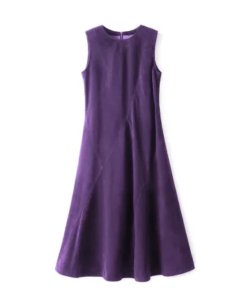 Elegant Sleeveless Suede a Line Midi Party Dress Women Geometric Panel Swing Cocktail Dress
