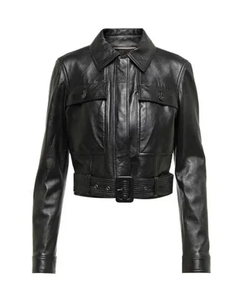 New Fashion Slim High Waist Cropped Sheep Skin Leather Jacket Spring Genuine Windproof Feature Zipper Closure Front