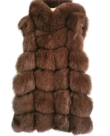 Winter Fashion Ladies Fur Gilet Hooded 70cm Long Furry Waistcoat Women Sleeveless Genuine Fox Fur Vest With Hood