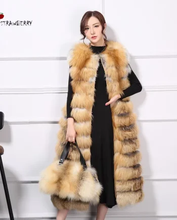 Hot Sale Real Fur Gilet Genuine Fox Fur Long Vest Women New Fashion Jacket