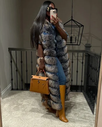 100% Natural Real Luxury Multi Color Fur Coat Fox Fur Long Vest