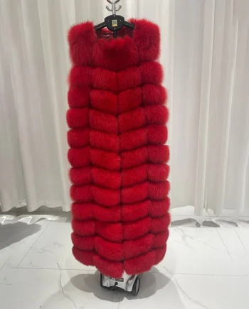 2026 Winter Fashion New Design Women Long Vest Leather Real Fox Fur Long Coats Vest