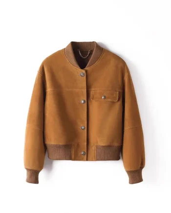 Women's Vintage Genuine Sheep Skin Leather Jacket Single Breasted Casual Outerwear Button Breathable Polyester for Autumn
