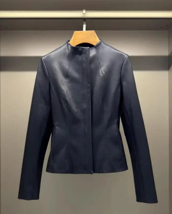 2026 Spring New Product Women's Genuine Sheepskin Leather Jacket Short Style with Zipper Slimming Design and Stretch Fabric