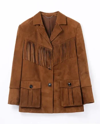 Women's Vintage Windproof Leather Jacket Tassel Decorated Long Coat Genuine Single Breasted Front Plain Dyed Autumn Winter