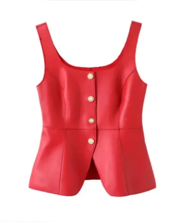 Women's Genuine Sheep Leather Waistcoat Solid Color Casual Style Windproof Button Decoration for Outer Wear