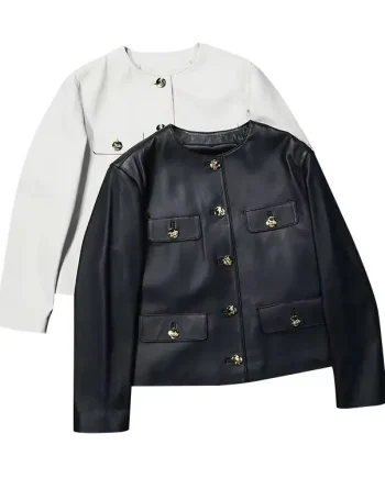 Women's Spring Autumn Leather Jacket Lady Genuine Sheepskin Neck Classic Black Design New Fashion Bomber Four Pockets Solid