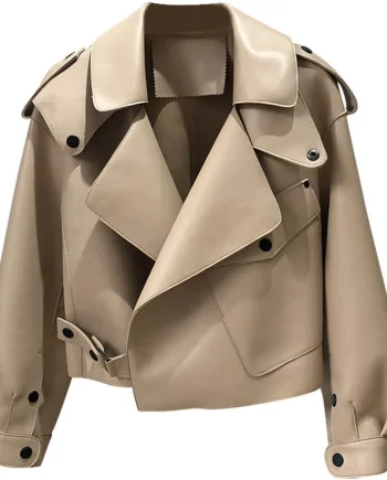 2026 Woman Genuine Leather Motorbike Coat Green Brown Black Pure Sheep Leather Jacket Ladies